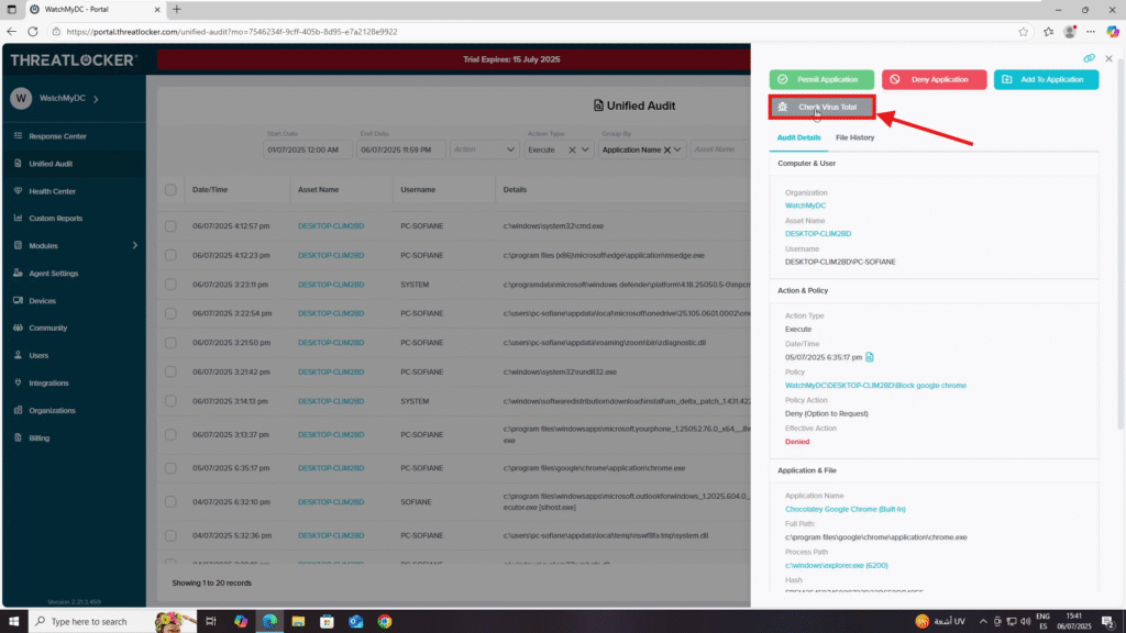 0602 check application hashes in ThreatLocker