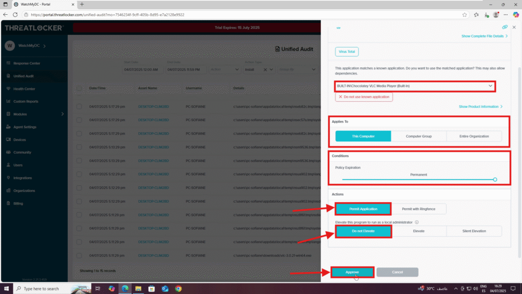 deny elevation for specific processes