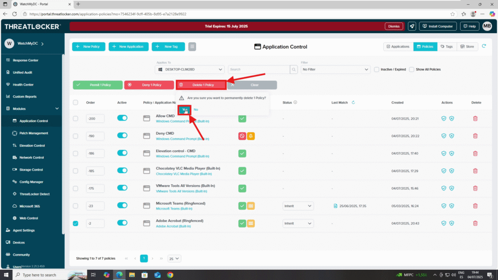 0802 Delete a Policy in ThreatLocker