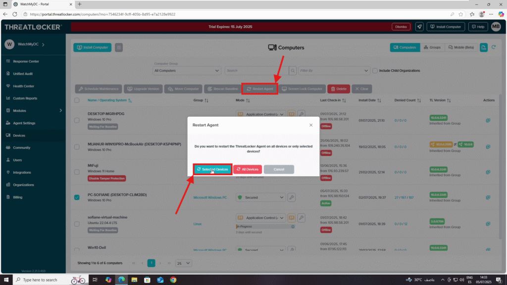 0802 restart the agent on a device in ThreatLocker