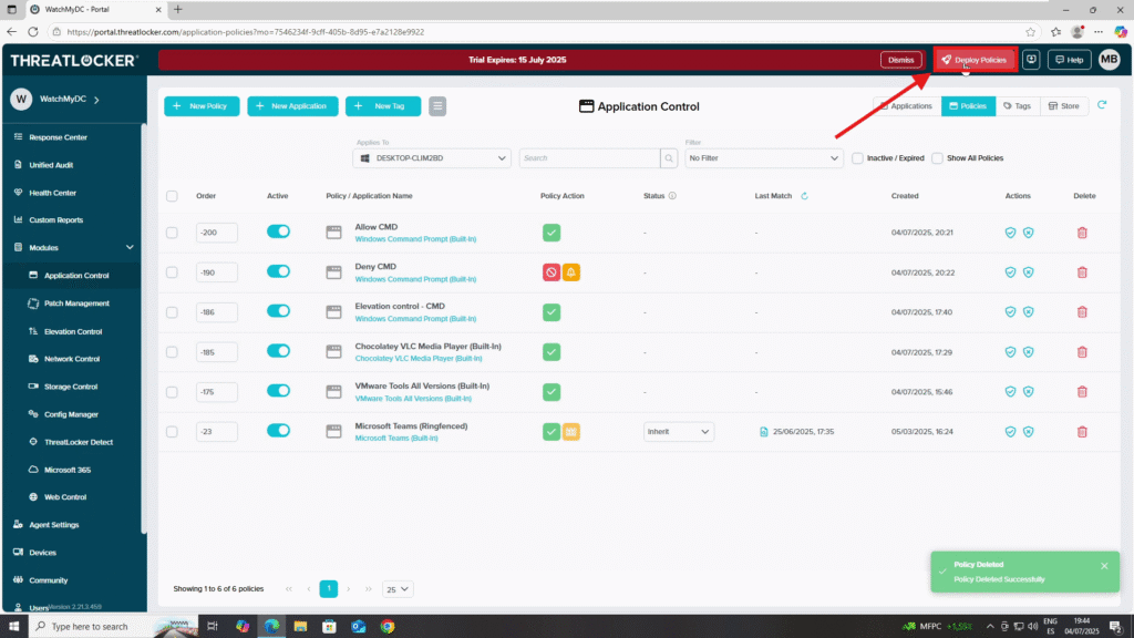 0803 Delete a Policy in ThreatLocker