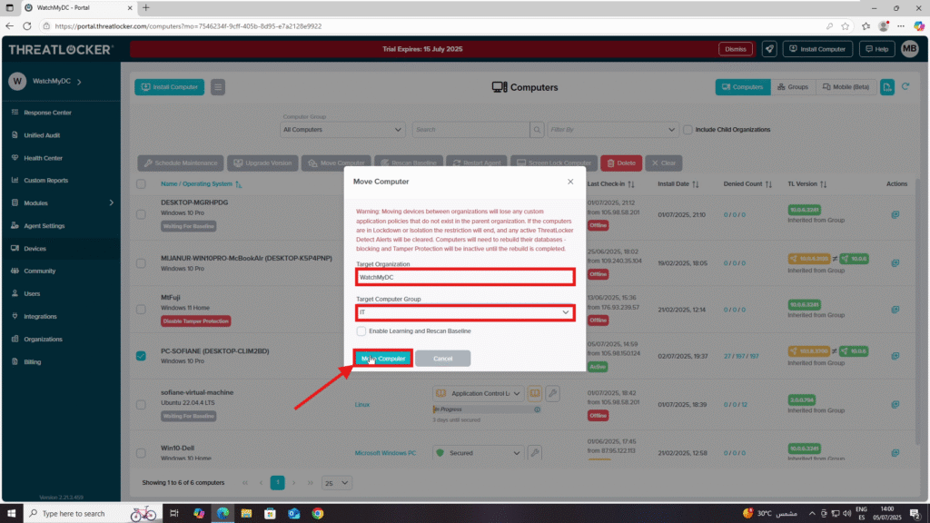move devices between groups in ThreatLocker