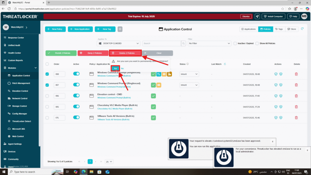 1002 revoke elevation access in ThreatLocker