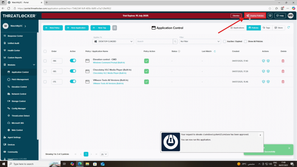 1003 revoke elevation access in ThreatLocker