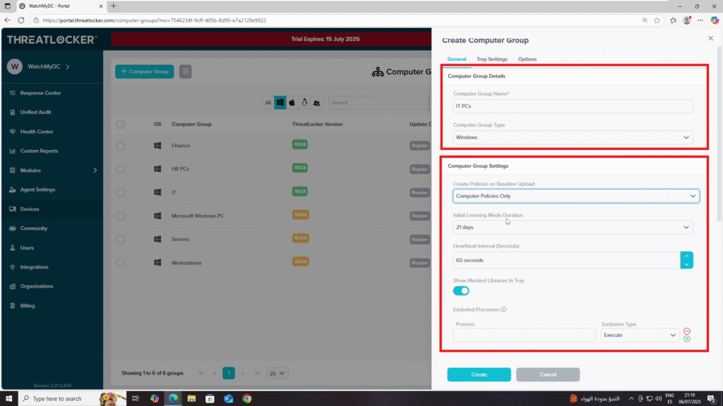create a computer group in ThreatLocker