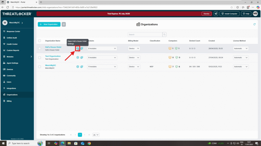manage organizations and child organizations in ThreatLocker